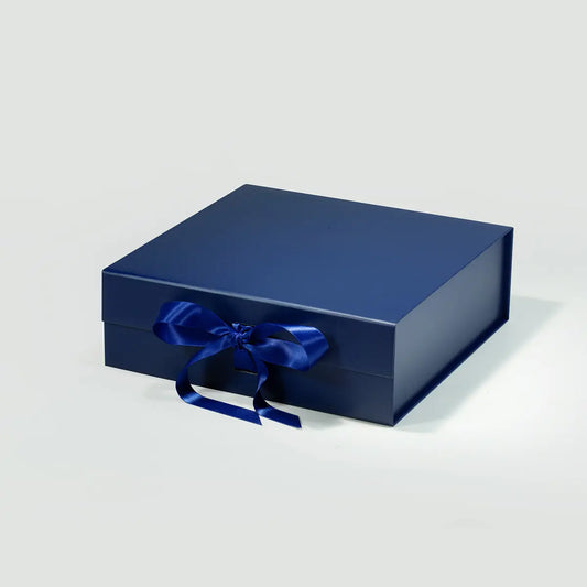 A5 Square Magnetic Gift Box Navy Blue with ribbon