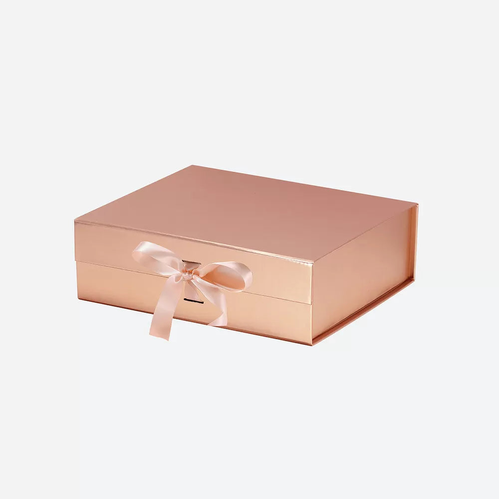 A5 Square Magnetic Gift Box Rose Gold with ribbon