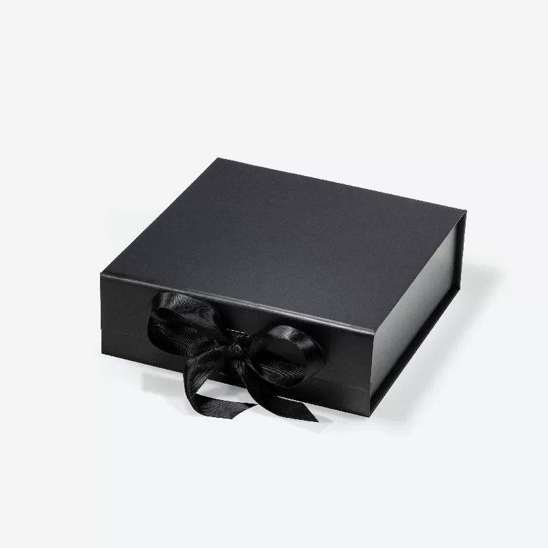 A6 Square Magnetic Gift Box Black with ribbon