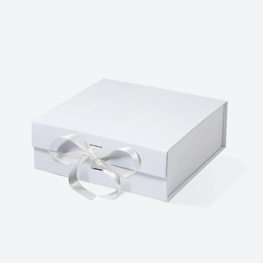 B6 Square White Magnetic Gift Box with Ribbon