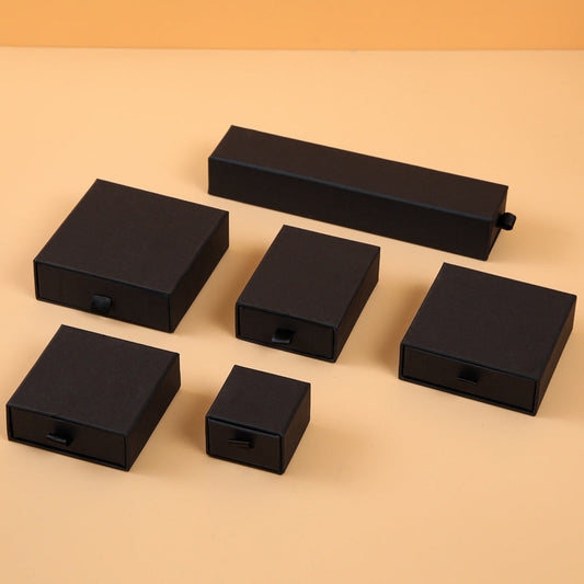 Black Drawer Gift Box with black flocking foam lining