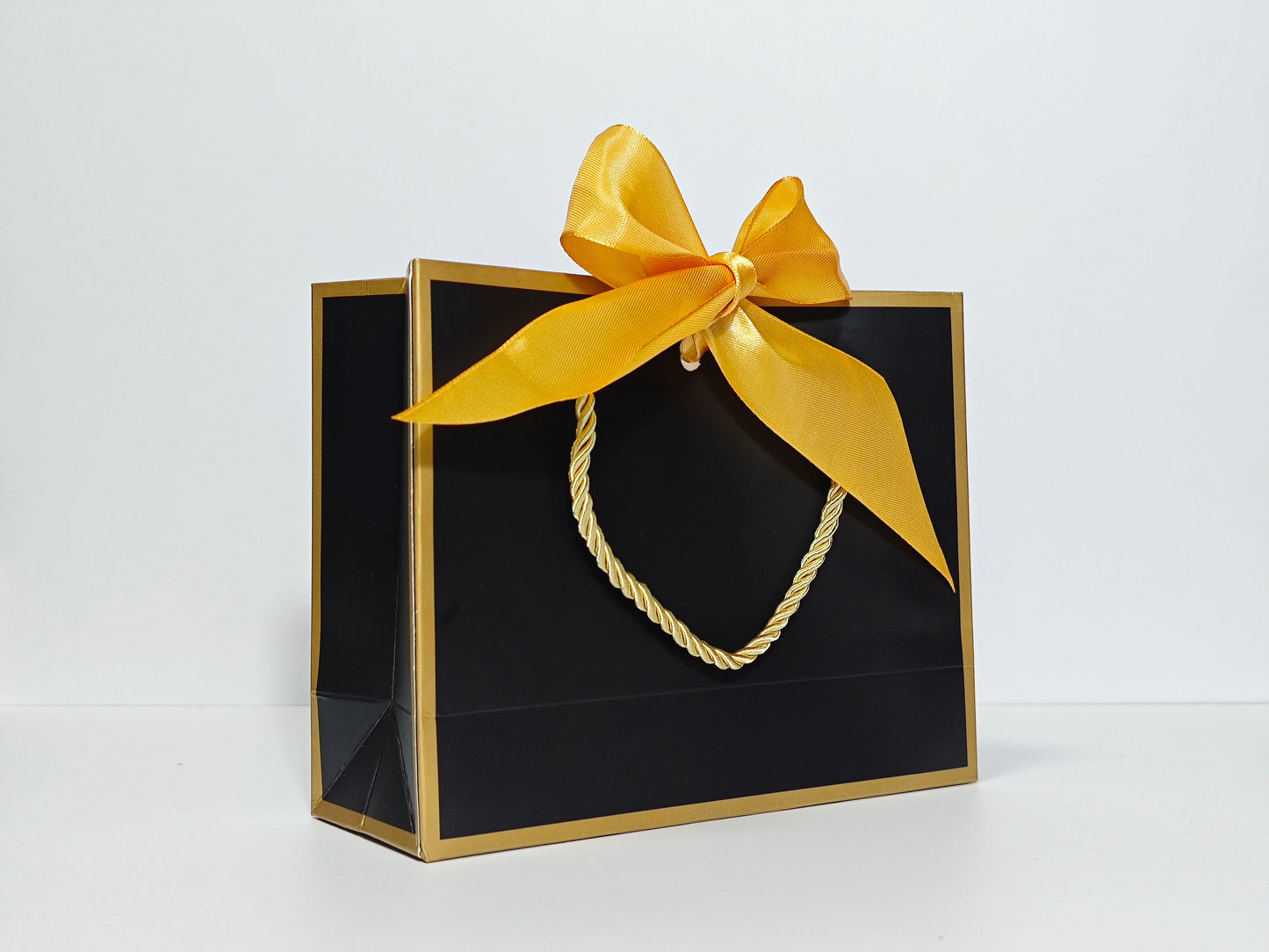 C1 Black Paper Gift Bag with Gold Border and gold ribbon C1 19*15*7cm