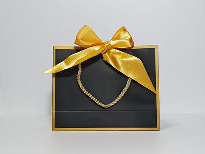 C1 Black Paper Gift Bag with Gold Border and gold ribbon C1 19*15*7cm