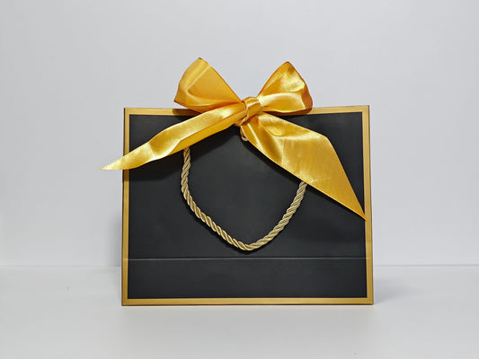 C1 Black Paper Gift Bag with Gold Border and gold ribbon C1 19*15*7cm