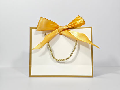 C1 White Paper Gift Bag with Gold Border and gold ribbon C1 19*15*7cm