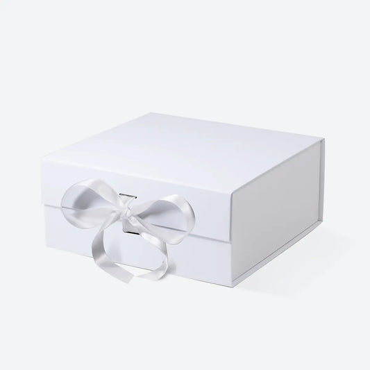C5 Square Magnetic Gift Box White with ribbon