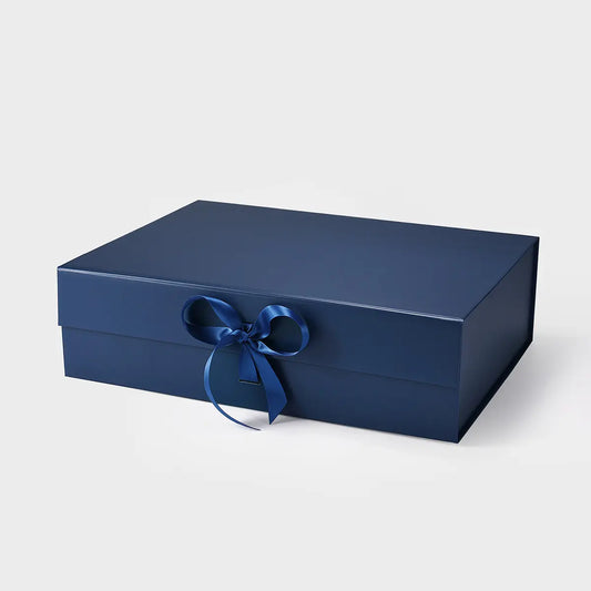 Large Magnetic Gift Box Navy Blue with ribbon
