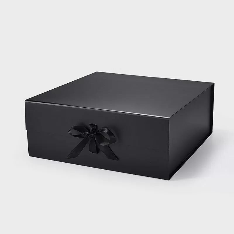 Large Square Magnetic Gift Box Black with ribbon