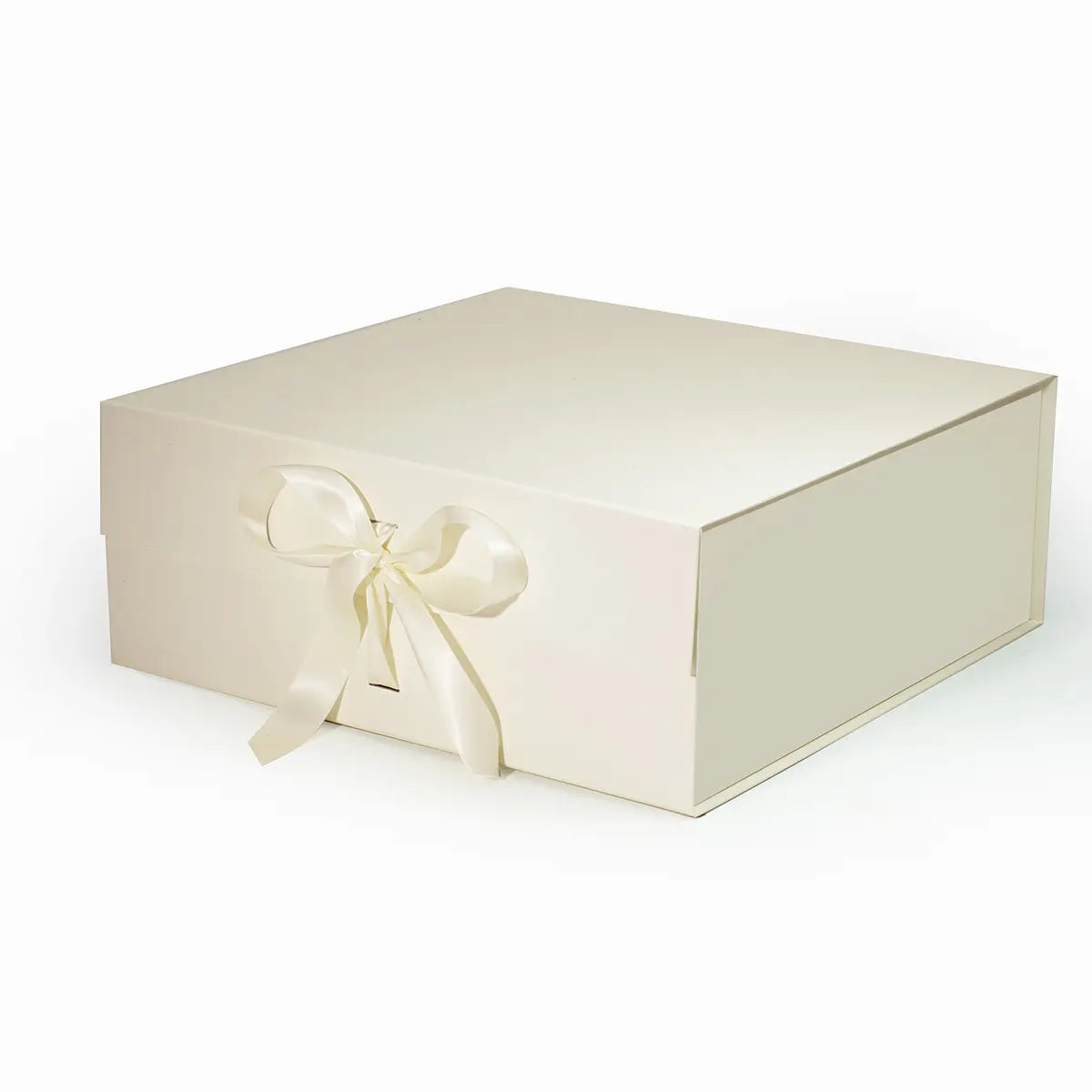 Large Square Magnetic Gift Box Ivory with ribbon