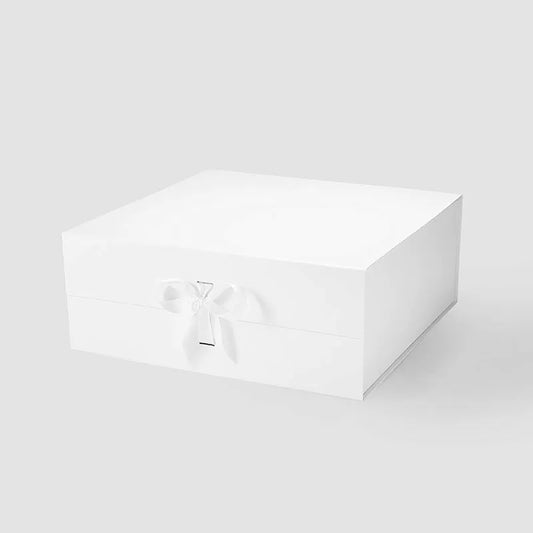 Large Square Magnetic Gift Box White with ribbon
