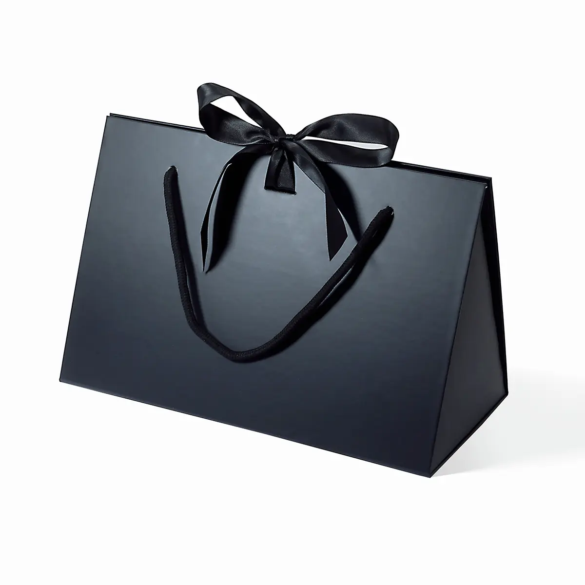 Large Triangle Shaped Gift Bag with Ribbon and Handle Black