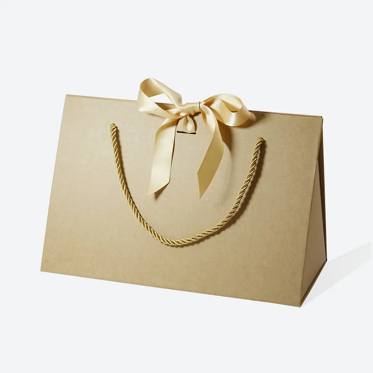 Large Triangle Shaped Gift Bag with Ribbon and Handle Kraft