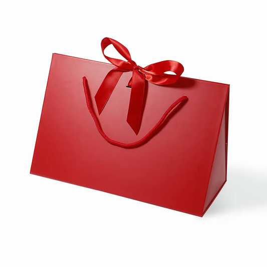 Large Triangle Shaped Gift Bag with Ribbon and Handle Red