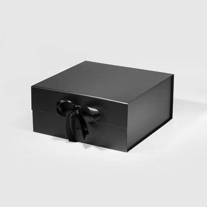 Medium Square Magnetic Gift Box Black with ribbon