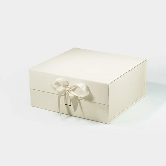 Medium Square Magnetic Gift Box Ivory with ribbon