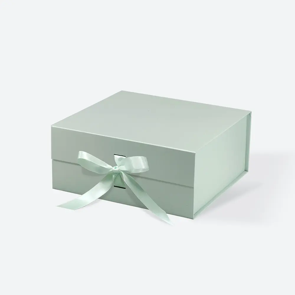 Medium Square Magnetic Gift Box Sage Green with ribbon