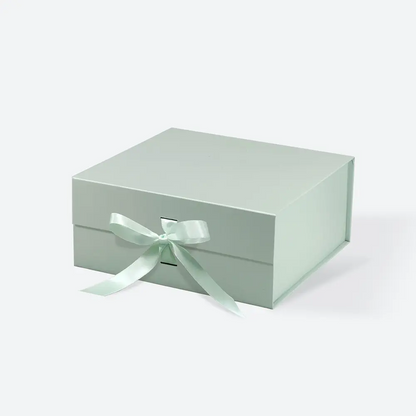 Medium Square Magnetic Gift Box Sage Green with ribbon