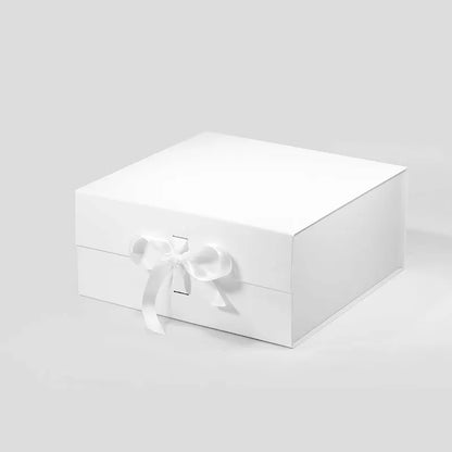 Medium Square Magnetic Gift Box White with ribbon