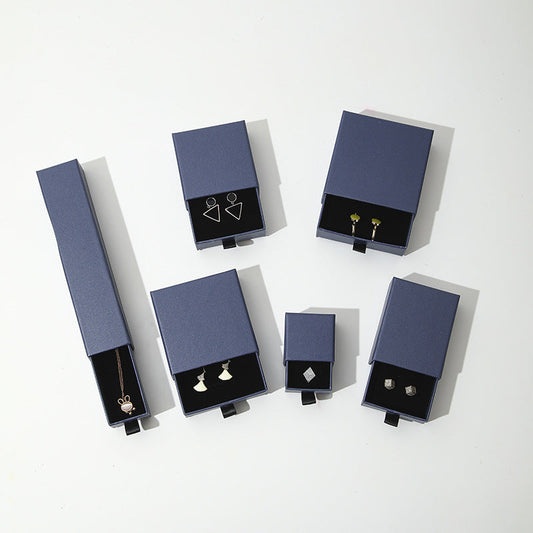 Navy Blue Drawer Gift Box with black flocking foam lining