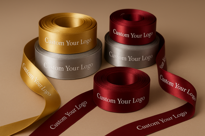 成卷的丝带 上写有 Custom Your Logo