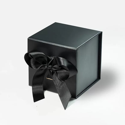Small Cube Magnetic Gift Box Black with ribbon
