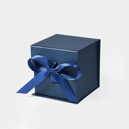 Small Cube Magnetic Gift Box Navy Blue with ribbon