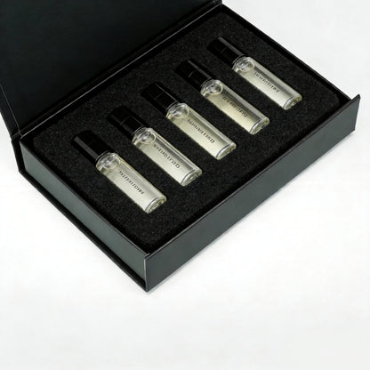Small Shallow Black Magnetic Gift Box open lid view | perfume skincare set packaging | liyueyibox