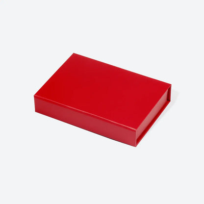 Small shallow red magnetic gift box with magnetic closure – premium rigid packaging