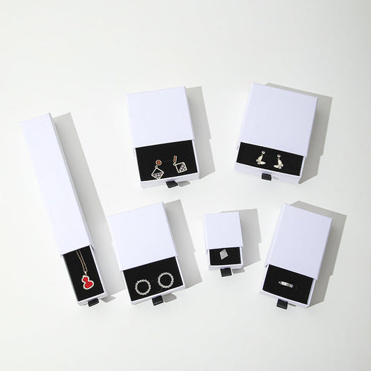 White Drawer Gift Box with black flocking foam  lining
