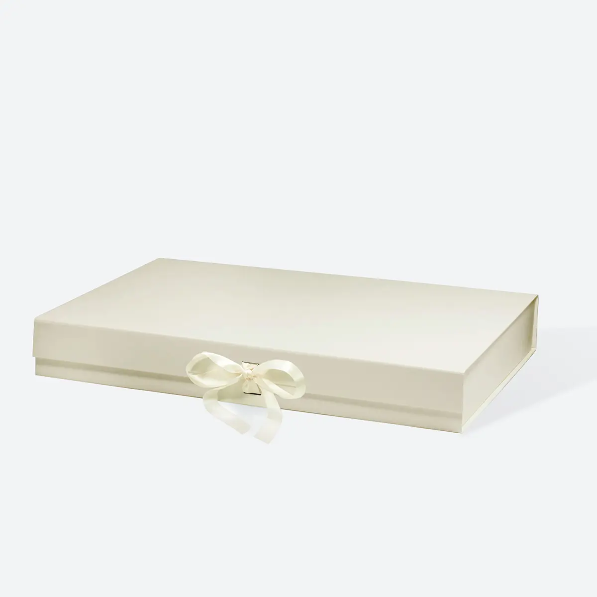 XL Ivory Shallow Magnetic Gift Box With Ribbon - Liyueyi Gift Box Boutique