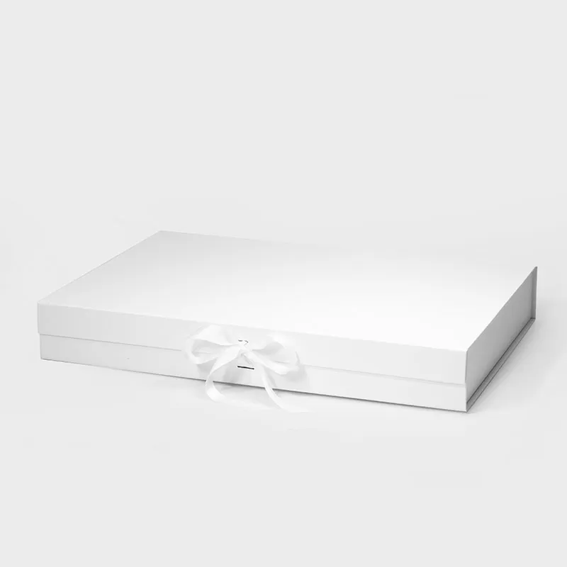 XL Shallow Magnetic Gift Box White with ribbon