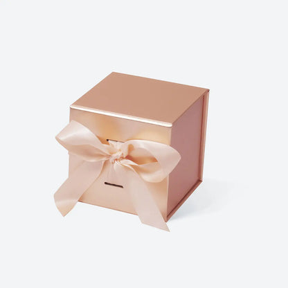 XS Cube Magnetic Gift Box Rose Gold with ribbon